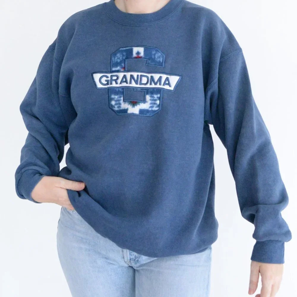 Vintage 90's Lee Heavy Weight Navy Grandma Crewneck Sweater  L Grandmacore